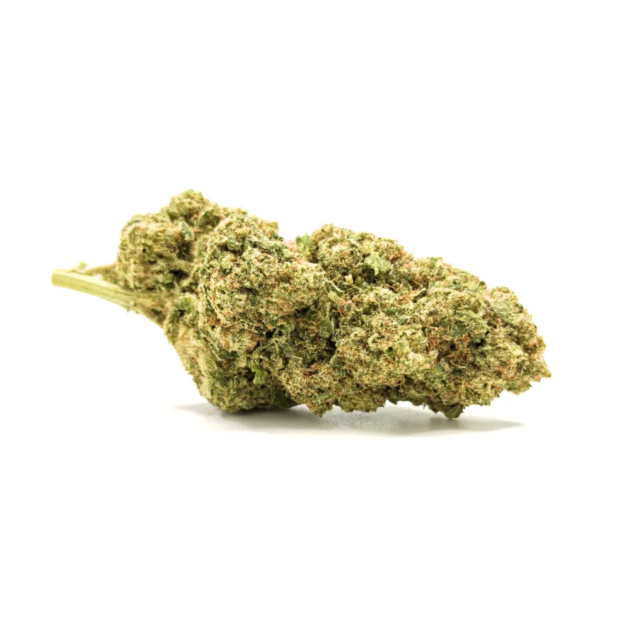 Cogollo RUNTZ CBD – flor CBD compacta, verdes oliva y pistilos ámbar, aroma goloso y cítrico