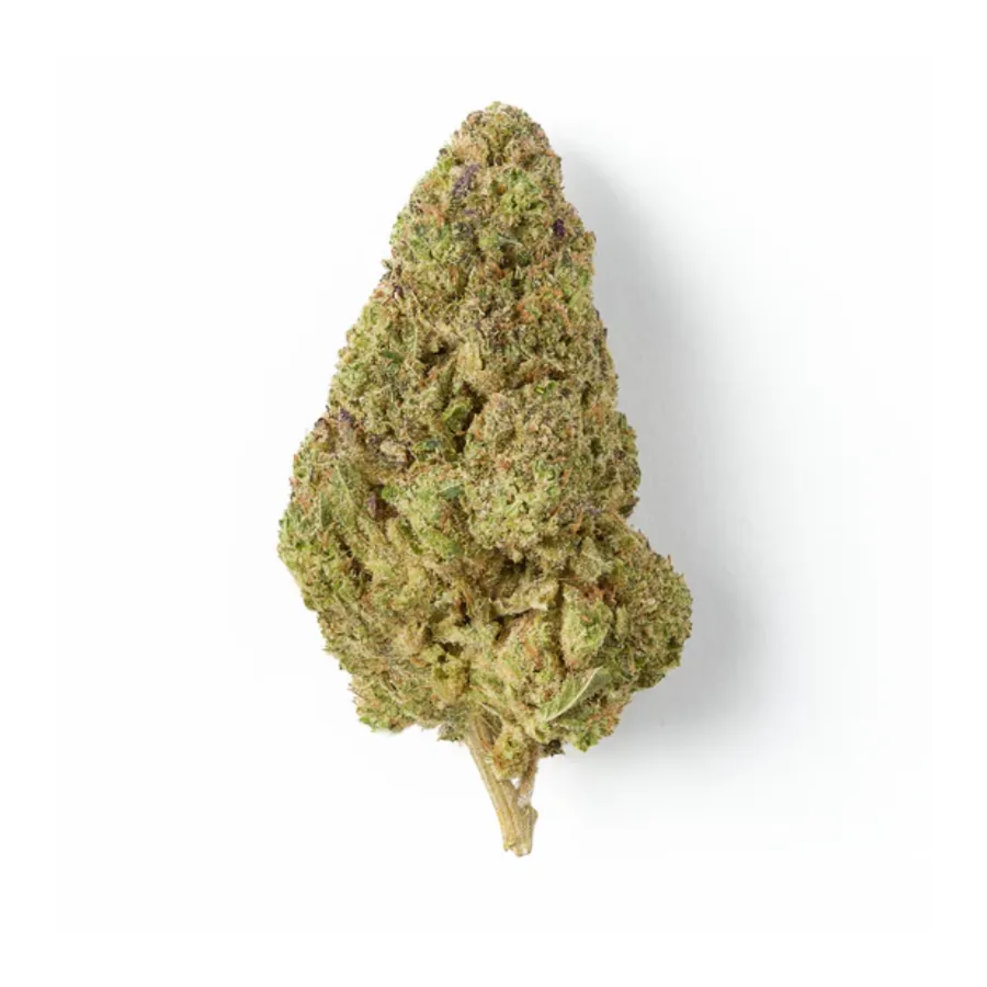 STRAWBERRY CBD flor en tono verde con brillo de tricomas resinosos